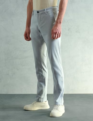 Image of Arrow Sport Men Slim fit Cotton SolidMid Rise waistTrousers