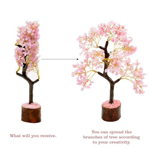 Image of Rose Quartz Crystal Tree | 300 Beads | Gemstone Tree for Positive Energy, Health, Meditation | Feng Shui & Vastu Tree for Office, Home Decor, Study Table, Diwali Gift