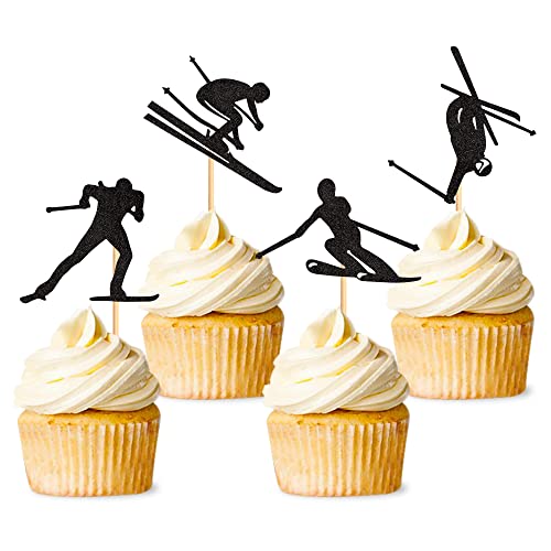 28 Stück Skifahren Cupcake Topper Skifahren Kuchen Topper Sport Kuchen Dekoration für Skifahren Thema Party Dekoration Sport Party Dekoration
