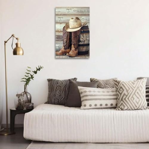 Chapeau et bottes de cowboy tableau vintage, affiche grand format 80x110cm déco murale américaine - 4