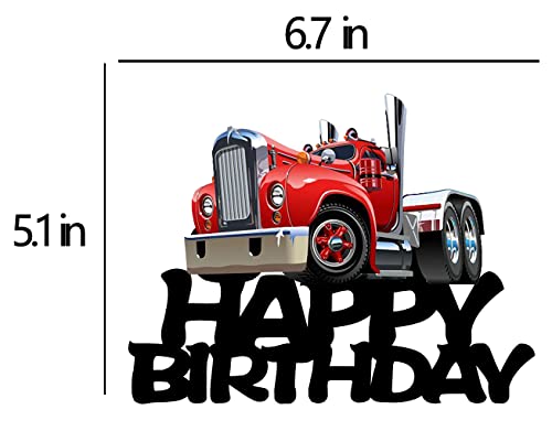 Heavy Truck Cake Topper Black Acrylic Transportation Theme Birthday Supplies, Heavy Truck Happy Birthday Cake Topper For Kid's Boy's Men' Birthday Party Decorations（Red） #TOP1