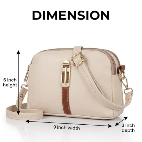 Image of Faux Leather Sling Bag with Brown Adjustable Strap & Gold-Tone Hardware - Compact Crossbody Handbag for Daily Use