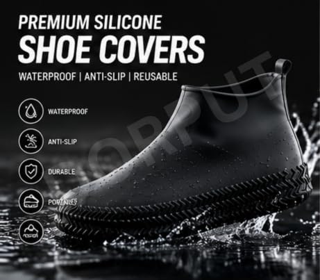 Image of Silicone Waterproof Shoe Covers for Men & Women | Reusable Non-Slip Rain Shoe Protector | Stretchable Overshoes for Rain, Mud, Snow, Hiking & Outdoor Use