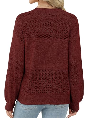 Image of Lylinan Womens Sweaters Casual Boho Long Sleeve Shirts Crewneck Lightweight Crochet Tops Pullover Knit Sweater