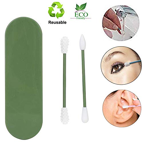 Preisvergleich Produktbild Wiederverwendbares Wattestäbchen Waschbar Sicherheitssilikon Wattestäbchen Ohrreinigung Kosmetische Wattestäbchen Stifte Doppelköpfiges Silikonrecycling Wattestäbchen Beauty Tool (green)