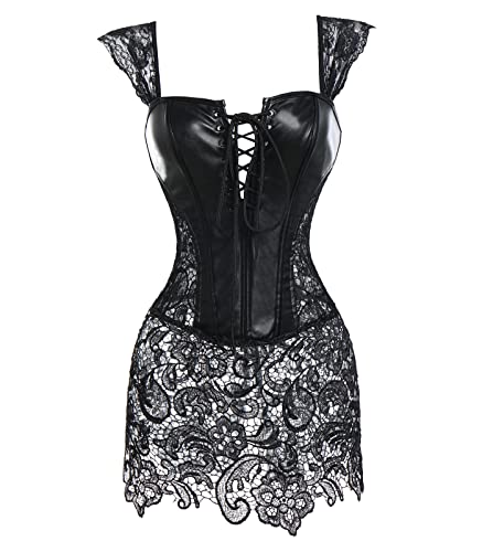 Slimbelle Women Corset Waist Bustier Dress Lace Boned Adjustable Shaper Overbust Bustier Steampunk Skirt Black S #TOP3