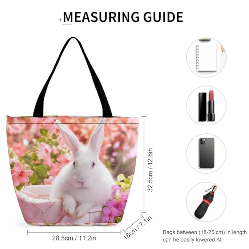 Sac de shopping lapin fleurs avec grande fermeture éclair et base large de 18cm - 2
