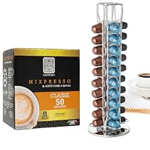 Mixpresso Capsule Spinning Carousel Holder Bundle with 50 Espresso Capsules, Holds 40 Coffee Pods, Compatible With Nespresso Machines
