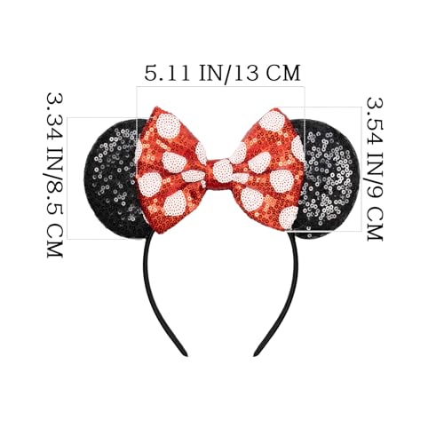 JIAHANG Polka Dot Mic Mouse Ear Headband Hair Bow Headband, Sequin Bow Festival Fashion Hairband Amusement Park Headwear for Women Girls