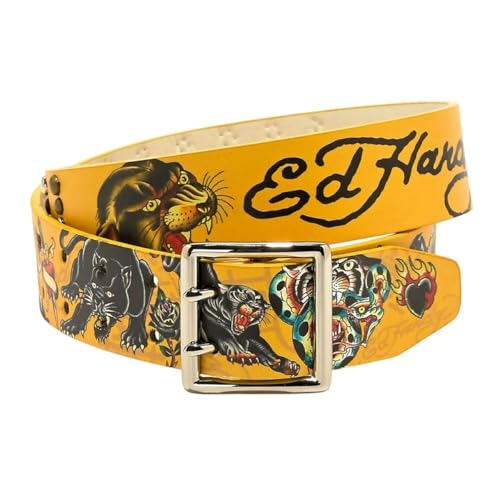 ED HARDY Men's 38mm Panther & Snake Print Studded Dual Prong Buckle Belt2