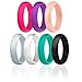 ROQ Silicone Wedding Ring For Women, Set of 7 Silicone Rubber Wedding Bands - Black with Glitter Sparkle Pink Turquoise, White, Metal Look Silver, Purple, Pink, Rose Gold - Size 6