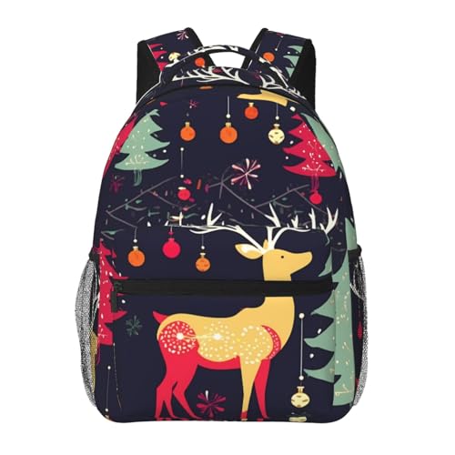Mochila para portátil con alces y diseño navideño que evita el desorden en viaje