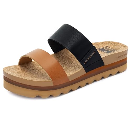 Image of RockDove Women's Isla Lift Platform Slide Sandals with Cushioned Arch Support and Soft Dual Straps