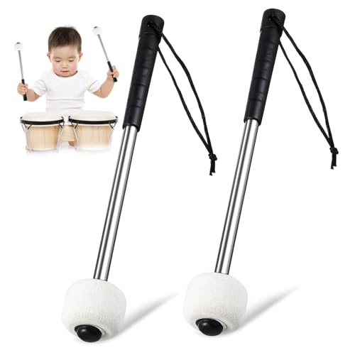 TEHAUX 2個 羊毛フェルトヘッドステンレス製鼓槌 滑り止め付き軽量ドラムスティック 学生向けパーカッション楽器用