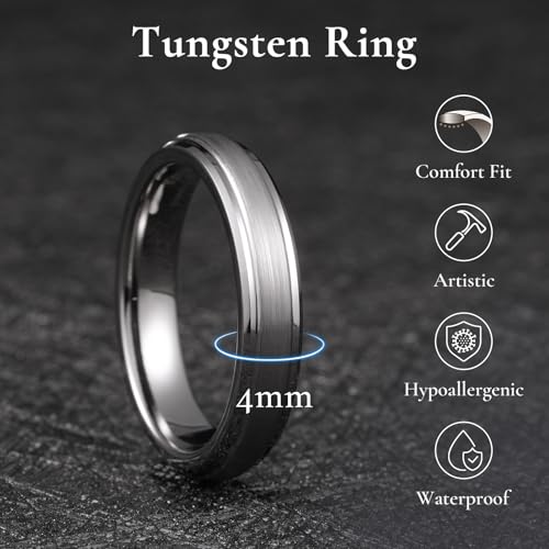 Image of King Will Classic Tungsten Wedding Band for Men, 6 /7 /8 /9 /10mm Widths, Polished Finish Step Edge Matte Rings Comfort Fit
