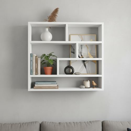 Image of FURNEASER Wall Shelves for Living Room, Hanging Decoration & Corner Display Shelf, Modern & Stylish Bookcase Bookshelf for Home Office Wall Decoration (White)