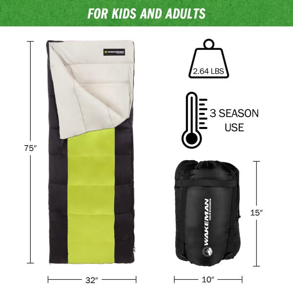 Bolsa de Dormir Wakeman para 3 Estaciones, Ligera y Compacta, para Adultos y Niños, Color Verde Neón miniatura 7