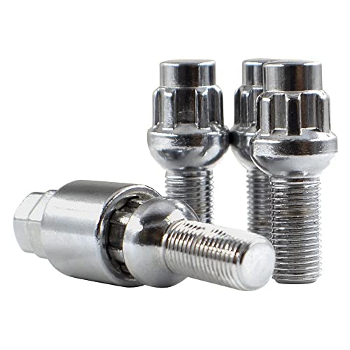 Image of Wheel Accessories Parts 4 Locks + Key M14 x 1.5 14 x 1.5 Thread Ball Seat Lug Bolt Lock Chrome Finish 28mm Shank Length Dual Hex Key 17mm & 19mm fits Mecedes-Benz C EQB EQE GLA GLB SL-Class