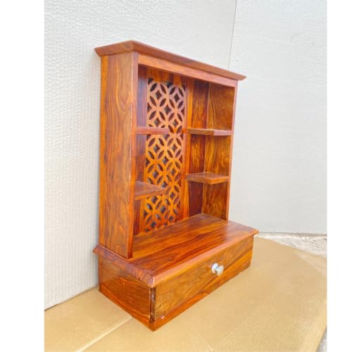 Image of Wudniture Sheesham Wood Ivara Handcrafted Home Mandir /Temple (Honey Finish, 64 cm) | Wooden Pooja Mandir for Home & Office