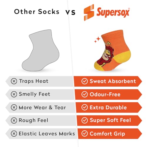 Image of Supersox Regular Disney Socks for Babies, Made with Breathable, Anti Odour & Moisture Absorbent Combed Cotton with a Extra Durable Welt, Ideal For All Day Wear (Pack Of 3)