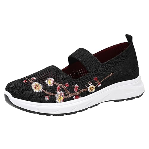 Genérico Zapatos Ortopedicos Mujer Cómodos Casual Sneakers Zapatos para Mujer,Zapatillas de Deporte Tejidas Transpirables para Caminar,sin Cordones,de,Ortopedicos (Black,41)