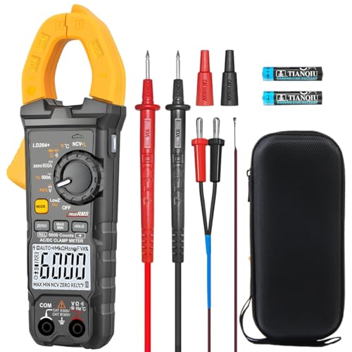 GALOOK Pince Ampèremétrique, 6000 Comptes Multimetre Automatique Numerique Professionnel, Voltmetre, Amperemetre pour Tension/Courant AC DC Résistance Continuité Capacité Diode Température NCV LIVE