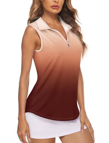 Image of Koscacy Women's Sleeveless Golf Tennis Polo Shirts Zip Up Dry Fit Workout Tank Tops Athletic Shirt