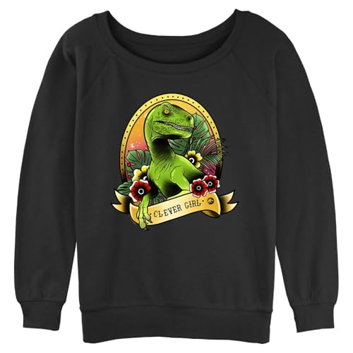 Jurassic Park Clever Girl Tat Junior's Raglan Pullover with Coverstitch
