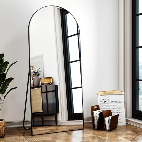 71"x30" Extra Large Arched Full Length Mirror - Leaning Mirror Arch Wall-Mounted Mirrors - Aluminum Alloy Frame Modern Simple Home Decor - for Living Room Bedroom Cloakroom, Black