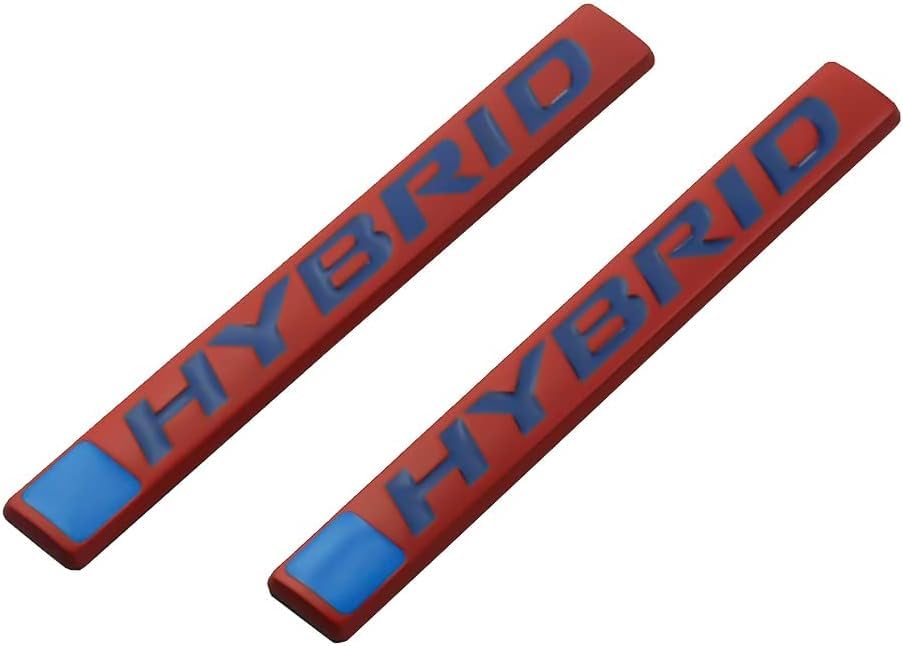 Image of 2Pc Hybrid Emblem 3D Metal Badge Door Rear Tailgate Decal Sticker Nameplate Logo Fits Universal car Truck (Red Blue)