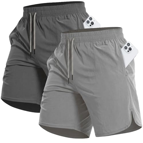 Image of CANGHPGIN Men's Workout Athletic Running Shorts 7 inch Lightweight 2 Pack Basketball Sports Gym Shorts with Pockets