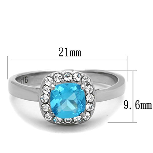 Marimor Jewelry Women's .92 Carat Cushion Cut Sea Blue Cubic Zirconia Stainless Steel Halo Engagement Ring 5-102