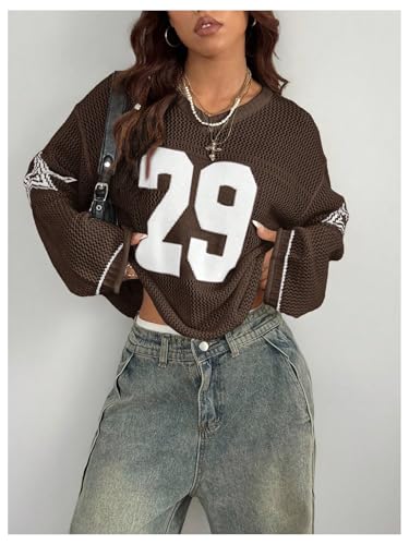 Image of Verdusa Women's Y2k Crochet Tops Jersey Shirts Graphic Going Out Summer Outfits Oversized Streetwear