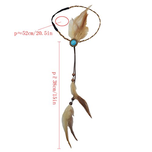 Women Handmade Indian Feather Headdress With Blue Gemstone Gypsy Hippie Feather Headband Bohemian Headwear Headpiece Tribal Fascinator Feather Hairband #TOP1