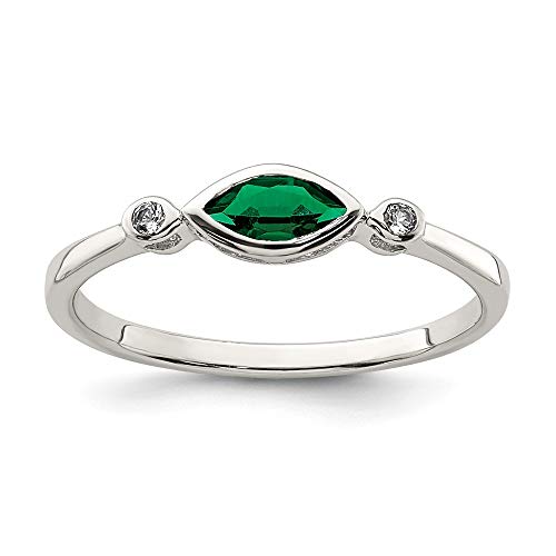 925 Sterling Silver Created Green Emerald White Topaz Band Ring Size 7.00 Gemstone Fine Jewelry For Women Gifts For Her