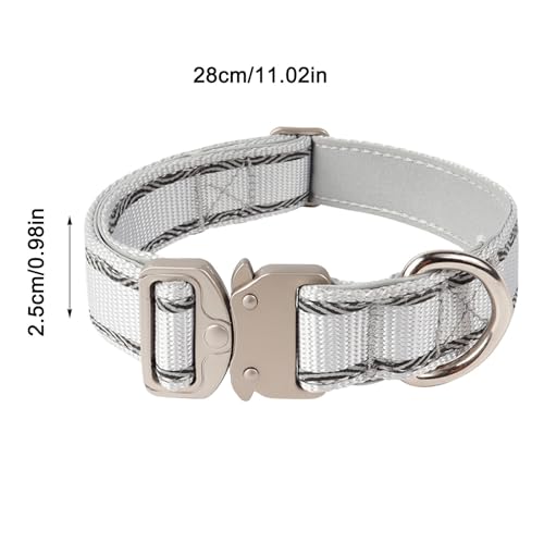 Poo4kark Reflektierende Hundehalsbänder Nylon, verstärkt, strapazierfähig, mit Schnellverschluss Metall, verstellbar für mittelgroße große Hunde (28–36 cm), 1 Stück (Grey, 28x2.5cm)