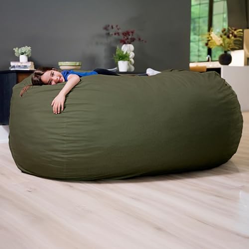 Image of Big Joe Fuf 8Ft Giant Foam Bean Bag Chair, Oversized Couch with Removable Cover for Kids, Teens, Adults, Forest Green Velveteen, Durable Woven Polyester, 8 Foot