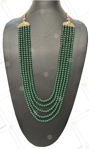 Image of Pearl Necklace Jewellery for Groom Dulha Moti Mala Haar for Men(5 Line)