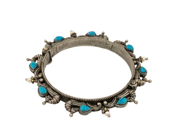 Hexagonal Pink Stone Kada for Women | Grey-Toned Bracelet with Hexagonal Design and Stone Detailing | Ethnic Jewellery Accessory for Festive Occasion, Party, Gifting and Styling-image-30