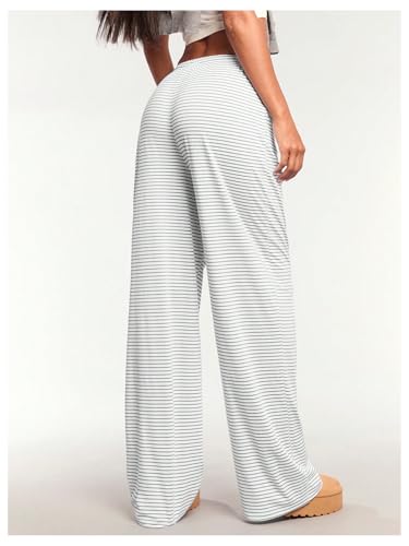 WDIRARA Women's Striped Drawstring Elastic Waist Pants Wide Leg Loose Lounge Pants2