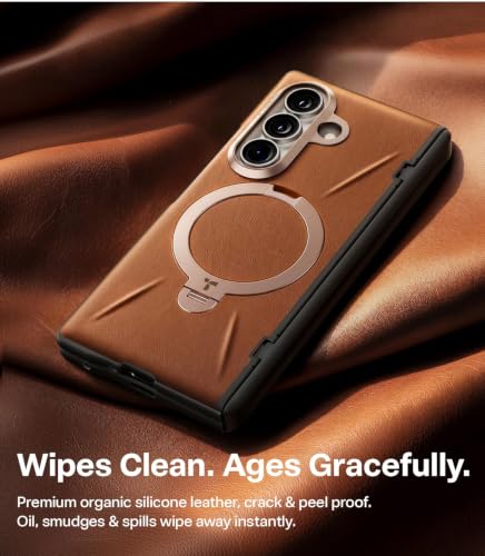 Image of TORRAS Q3 VegSkin for Samsung Galaxy Z Fold 8 Ultra 5G Case, Silicone Leather, 360 Magnetic Stand, Compatible with MagSafe, Hinge Protection, Slim Shockproof Back Cover, Brown
