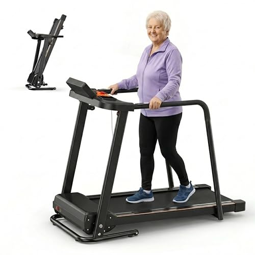 Image of Treadmill for Senior At Home with Handrails Safety Clip, 300LBS Capacity | Senior Treamill with APP Control, 0.5-6MPH, Cushioned 41 in x 14 in Belt for Joint Protection Rehab, 2.5HP, Emergency Stop