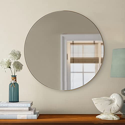 Andy Star Round Mirror, Brass Wall Mirror, Round Bathroom Mirror, Gold Circle Mirror 26’’ Brushed Gold Round Mirror Stainless Steel Frame #TOP6