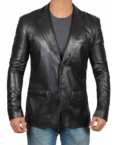 Image of Blingsoul Mens Leather Blazer Jacket - Real Lambskin Sport Coat with Notch Lapel Collar