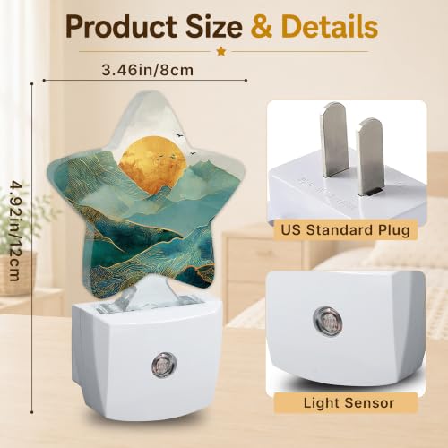Image of Mountain Sunset Plug in Star Night Light, Night Light with Sensor for Kids Nursery Bedroom, Decorative Soft Glow Lamp for Hallway Bathroom, Energy Saving