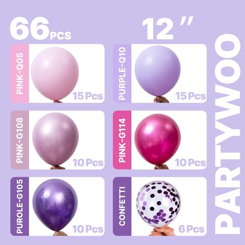 Image of PartyWoo Pink and Purple Balloons 66pcs 12 Inch Baby Pastel Light Metallic Pink Light Purple Lavender Lilac Confetti Balloons for Baby Shower Princess Butterfly Birthday Party Decorations