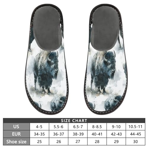 Slippers for Women Bison Pattern Print Artwork Design Soft Fuzzy Women's Slippers Indoor and Outdoor Shoes3