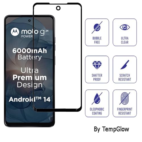 Image of Screen Protector for Motorola Moto G24 Power | G24 | G04 (Black) Tempered Glass Edge-to-Edge 6D Screen Guard With Installation Kit