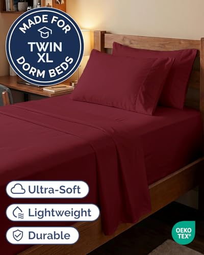 Image of Extra Deep Twin XL Sheet Set - 4 Piece College Dorm Bed Sheets Set with Extra Deep Pockets - Ultra-Soft, Comfy & Breathable Bedding for Women, Men, Kids & Teens - Wrinkle & Fade Resistant - Burgundy