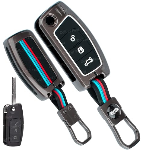 Image of Coll of Fest Premium Metal Silicon Key Cover Compatible with Ford Fiesta | Figo | Old Ecosport Flip Key 3 Button Smart Key Glow in the Dark